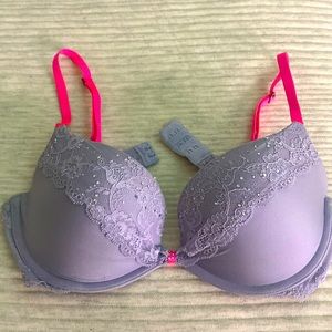 Victoria Secret Purple Lace and Silk push up bra with Punk straps 34C